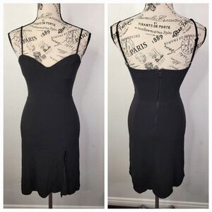 Aritzia Sunday Best Mini Dress 2XS Black Side Slit Smocked Back Lined Whimsygoth